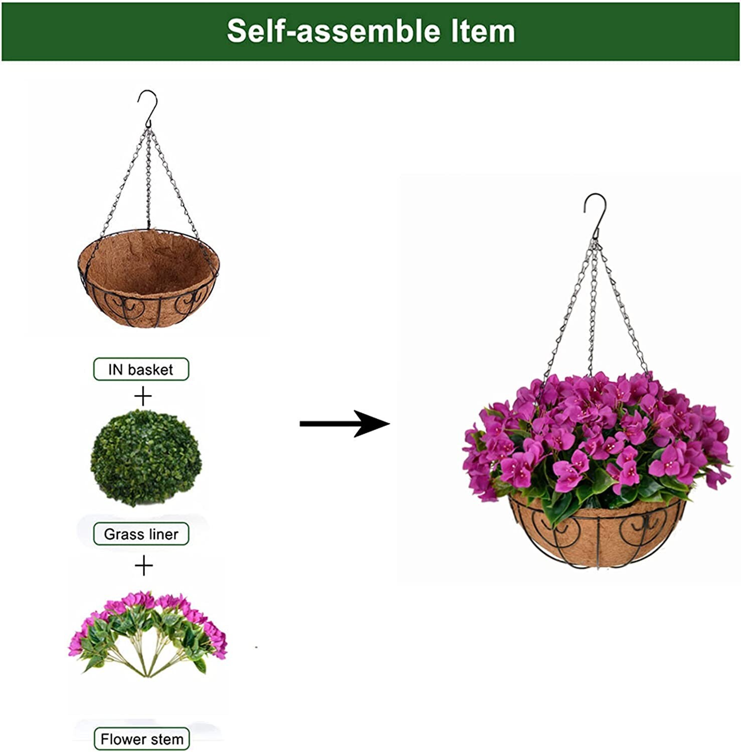 Artificial Flowers Hanging Basket Fake Silk Bougainvillea Etsy