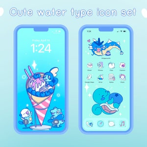Cute Water Type iOS & Android App Icons | Home Screen Set | Widget | Wallpapers | Icon Pack | Kawaii | Aesthetic Icon Pack | SeaMeDoodle