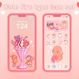 Cute Fire Type iOS & Android App Icons | Home Screen Set | Widget | Wallpapers | Icon Pack | Kawaii | Aesthetic Icon Pack | SeaMeDoodle