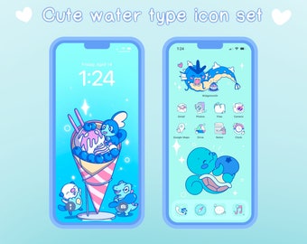 Cute Water Type iOS & Android App Iconos / Conjunto de pantalla de inicio / Widget / Fondos de pantalla / Icon Pack / Kawaii / Aesthetic Icon Pack / SeaMeDoodle