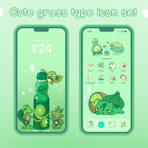 Cute Grass Type iOS & Android App Icons | Home Screen Set | Widget | Wallpapers | Icon Pack | Kawaii | Aesthetic Icon Pack | SeaMeDoodle