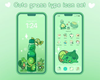 Cute Grass Type iOS & Android App Iconos / Conjunto de pantalla de inicio / Widget / Fondos de pantalla / Icon Pack / Kawaii / Aesthetic Icon Pack / SeaMeDoodle