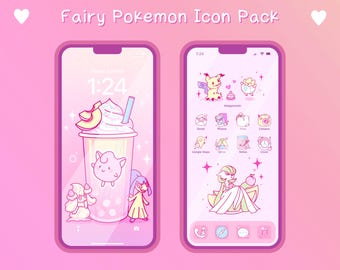 Lindos iconos de aplicaciones iOS y Android tipo hada / Conjunto de pantalla de inicio / Widget / Fondos de pantalla / Paquete de iconos / Kawaii / Paquete de iconos estéticos