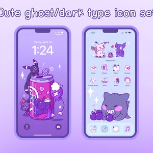 Cute Ghost and Dark Type iOS & Android App Icons | Home Screen Set | Widget | Wallpapers | Icon Pack | Kawaii | Aesthetic Icon Pack
