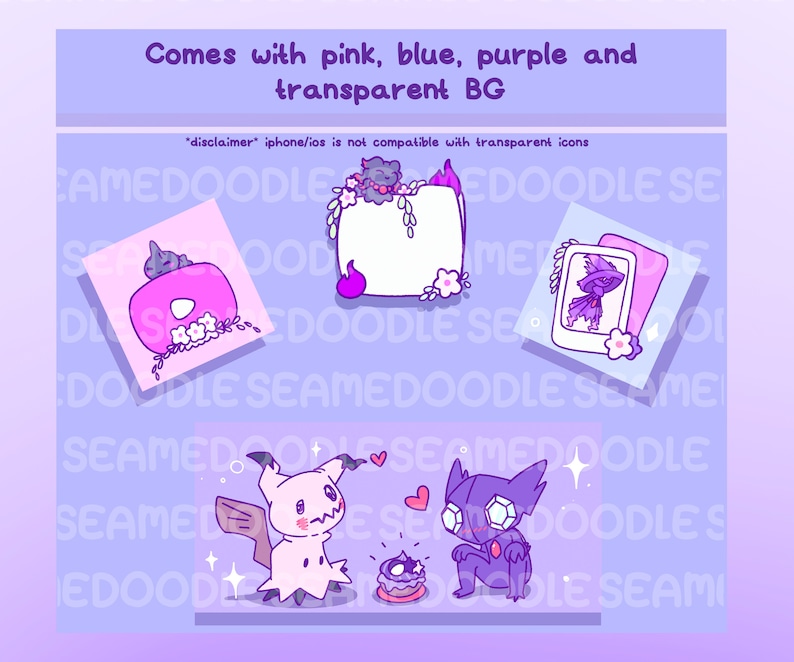 Pode incluir: Conjunto de clipart digital com um esquema de cores rosa, azul e roxo. O conjunto inclui uma moldura rosa e branca com um bot&atilde;o de reprodu&ccedil;&atilde;o, uma moldura branca com acentos florais, uma moldura rosa e branca com um personagem de bruxa e dois personagens de desenhos animados, um rosa e outro roxo, com um bolo.