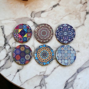 Turkish & Moroccan Coasters Set – Handmade Mediterranean Mandala Drink Coasters (Set of 6) – Unique Table Decor