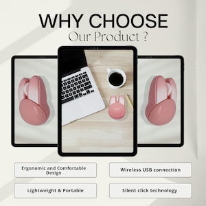 Wireless Rabbit Mouse for Laptop & PC | Kawaii Desk Accessory | Pink USB Mouse | Gift for Her | Aesthetic Office Gadget