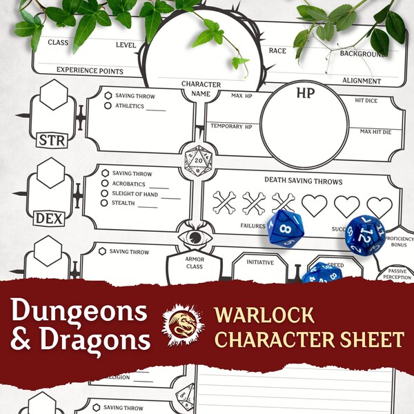 Dungeons and Dragons Warlock Character Sheets Etsy