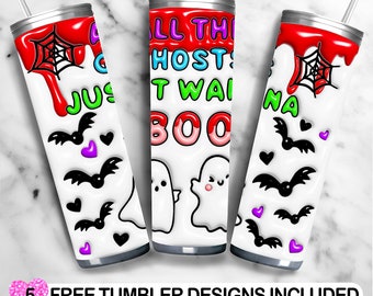 3D aufgeblasene Halloween Tumbler Wrap, 3D Tumbler Design Halloween PNG, Skinny Sublimation Horror Tumbler Gruselige Saison Tumbler Wrap Design PNG