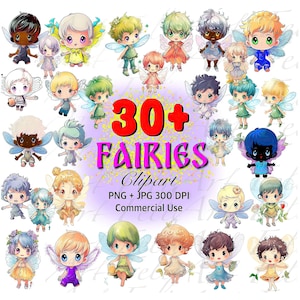 30+ Boy Fairies Clipart Bundle, Garden Fairies, Forest Fairy, Nursery Fairies, Baby fairies, Magical Fairy, Paper Craft, Instant Download