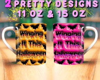 3D Inflated Halloween Mug Wrap Design, 11oz & 15oz Mug Template, Inflated Mug Sublimation Design, 3D Halloween PNG, Instant Download PNG