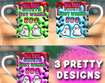 3D Inflated Halloween Mug Wrap Design, 11oz & 15oz Mug Template, Halloween PNG, Mug Sublimation Design, Mug Wrap Template, Instant Download