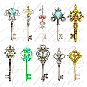 50+ Keys Clipart, Key PNG, Fantasy Keys jpg, Gothic Keys, Ornate Key Decor, Magic key, Transparent PNG Clipart, Instant Digital Download PNG