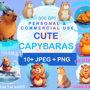 10+ Capybara Clipart, Capybara Shirt, Capybara Sticker Sheet, Commercial Use, Capybara PNG, Scrapbooking, Stickers, Instant Digital Download
