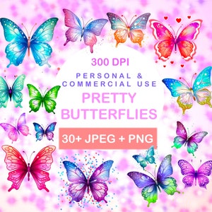 30+ Butterflies Clipart, Pink Butterflies PNG, Blue Butterfly, Green Butterfly, Butterfly Stickers, Glowing Butterfly, Instant Download PNG