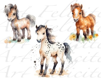 25 Watercolor Horses Clipart Bundle, Farm Horses Clipart, Commercial Use, Farm Animals Clipart, Scrap book, Horse Stickers, Instant Download