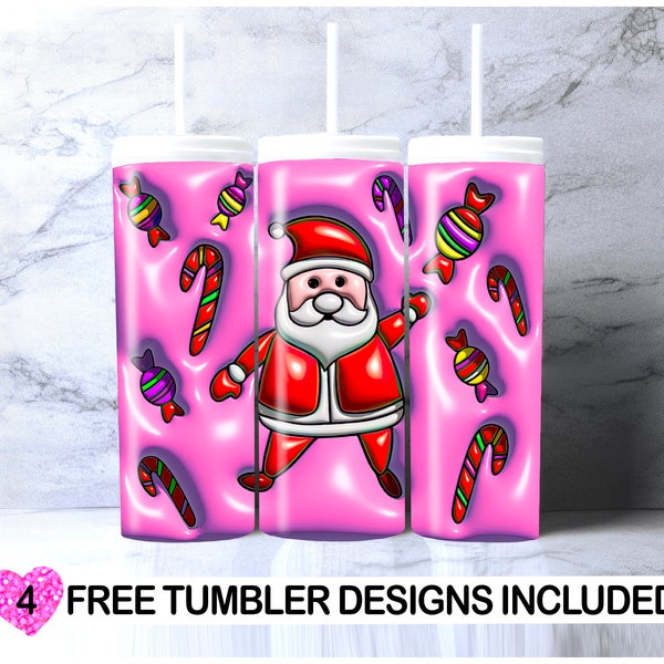 3D Inflated Christmas Tumbler Wrap 20 oz Skinny Tumbler, Santa Claus Tumbler Sublimation Design, Christmas Wrap Design, Instant Download PNG