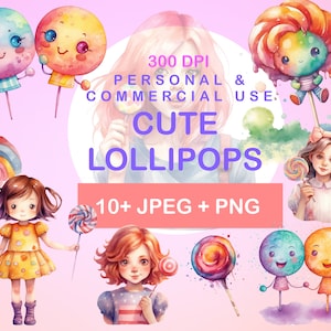 10+ Lollipop Clipart Bundle, Girl with lollipop, Lollipop Birthday, Commercial Use, Lollipops PNG, Scrapbooking, Stickers, Instant Download