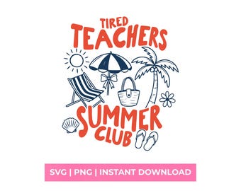 Vermoeide leraren Summer Club SVG retro strandshirtontwerp laatste schooldag, png