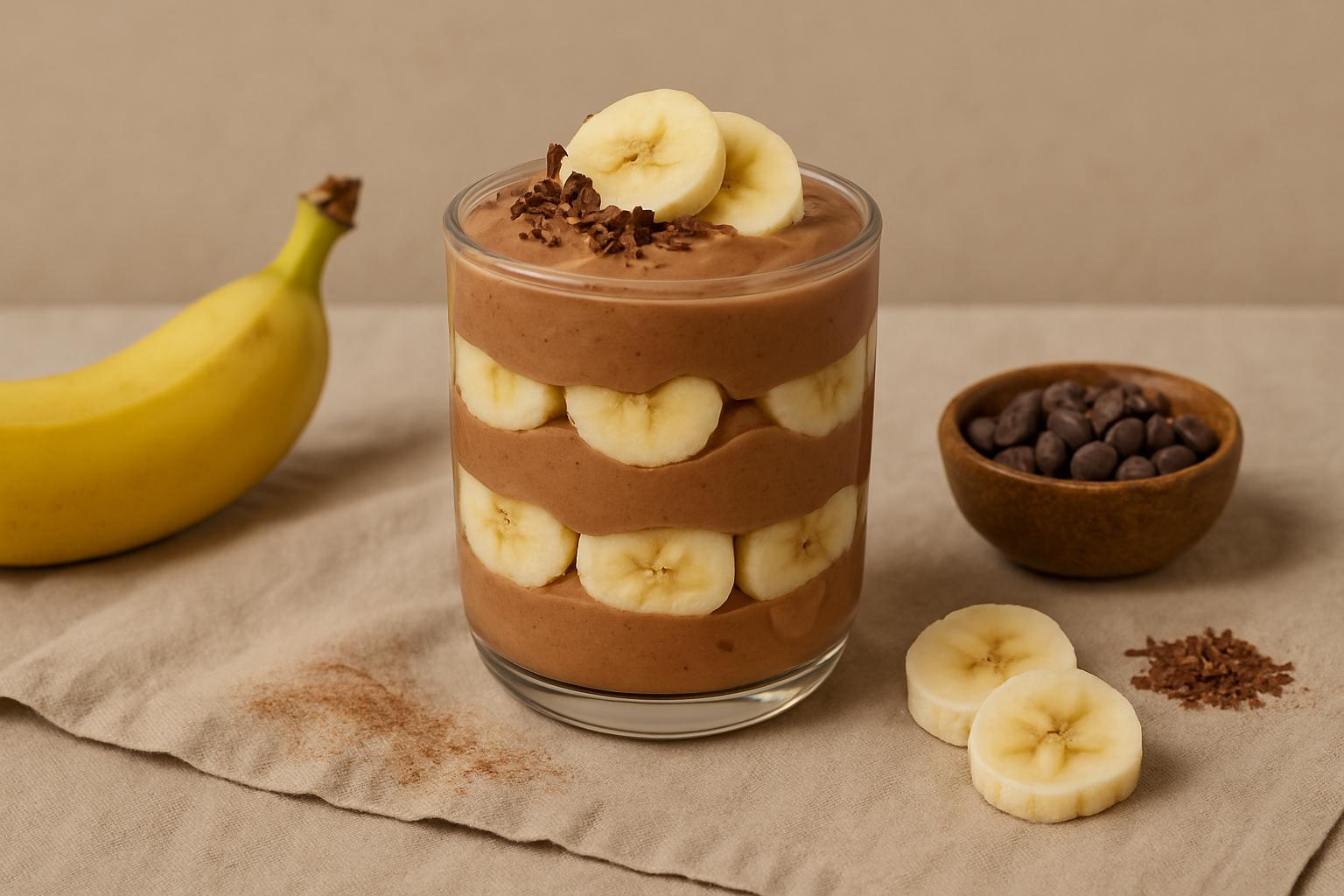 Receta de parfait de chocolate y plátano en PDF Postre en capas