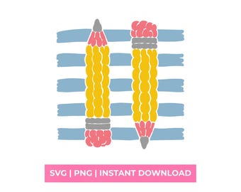 Two Pencils Blue Stripes SVG Retro Teacher Shirt Design Back to School PNG