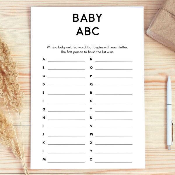 Baby ABC Game | Baby Items Game | Baby Name Game | Baby Name Race Game | Baby Shower Games Printable | Alphabet Game | Editable Template