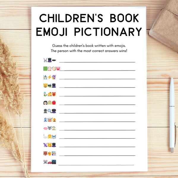 Children's Book Emoji Pictionary Game | Baby Emoji Game | Baby Shower Emoji Pictionary Game | Baby Shower Games | Editable Template |