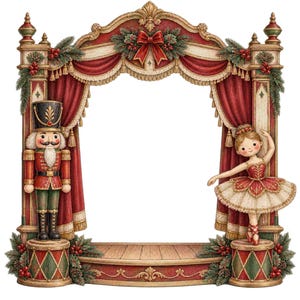 10 Nutcracker Toy Theatre Frames PNG Clipart, Christmas Illustrations, Transparent Digital Download