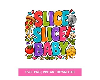 Diseño de camiseta retro de pizza "Slice Slice Baby PNG" con gráfico divertido para amantes de la comida y sublimación.