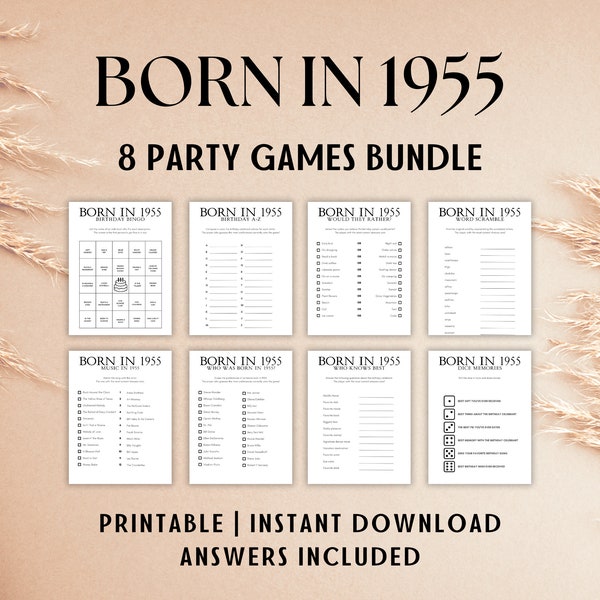 1955 Birthday Party Games Bundle | Born in 1955 Games | 1955 Birthday Games | Fun Printable Games | Party Games | Adult Games | Family Game