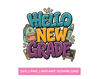 Hallo nieuwe klas png retro leraar shirtontwerp terug naar school sublimatieafbeelding