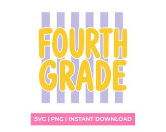 Fourth Grade Retro School SVG Trendy Teacher Shirt Design Purple Stripes PNG