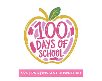 100 Days of School Apple SVG PNG, Teacher Student Shirt Design Graphic