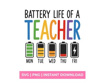Leraar levensduur batterij SVG, grappige weekdag voortgangsgrafiek png, schoolleraar shirtontwerp