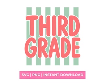 Third Grade Retro School SVG Trendy Teacher Shirt Design Green Stripes PNG