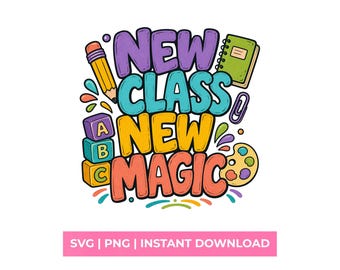 New Class Magic PNG retro schoolshirtontwerp terug naar school sublimatie
