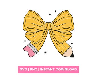Coquette Bow Pencil SVG Retro Teacher Shirt Design Back to School PNG Graphic
