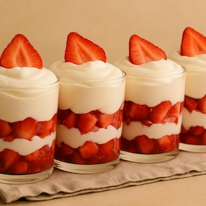 Erdbeeren Sahne Dessert Tassen Rezept PDF | Einfach kein Backrezept | Schlichte Nascherei | Ausdruckbare Dessert Idee