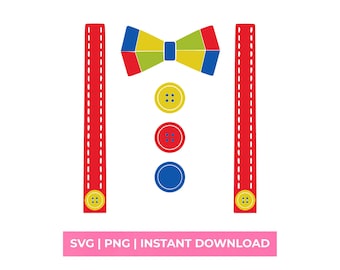 Clownbretels en vlinderdas SVG PNG, digitaal snijbestand circuskostuumshirt