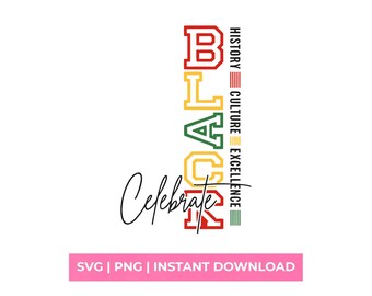 Vier zwarte geschiedenis SVG PNG Varsity Culture Shirt Design verticale digitale download