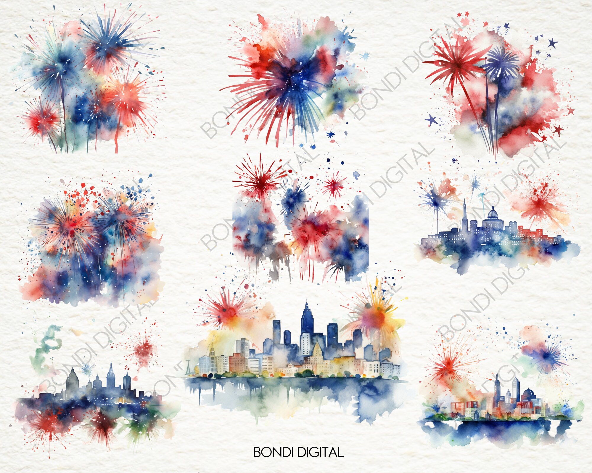 Watercolor 4th of July Fireworks Clipart | Independence Day Clipart ...