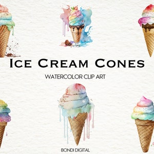 Aquarell Eistüte Clipart | PNG Format für kommerzielle Nutzung, Sofort Download, 18 Transparente Bilder