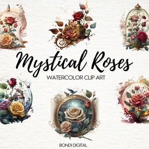 Watercolor Mystical Roses Clipart | PNG Format for Commercial Use, Instant Download, 20 Transparent Images