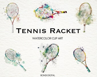Watercolor Tennis Racket Clipart | Tennis Racquet Clipart | PNG Format for Commercial Use, Instant Download | 19 Transparent Images
