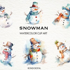 Watercolor Snowman Clipart | PNG Format for Commercial Use, Instant Download, 20 Transparent Images | Winter Illustrations