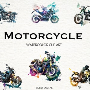 Watercolor Motorcycle Clipart | PNG Format for Commercial Use, Instant Download, 18 Transparent Images