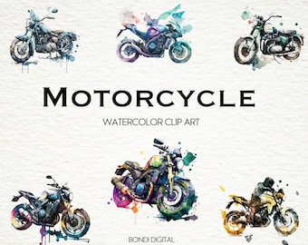 Watercolor Motorcycle Clipart | PNG Format for Commercial Use, Instant Download, 18 Transparent Images