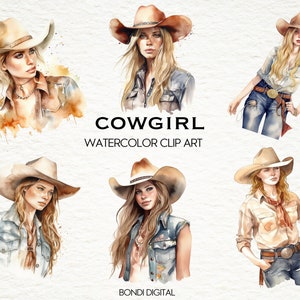 Watercolor Cowgirl Clipart | Western Clipart | PNG Format for Commercial Use, Instant Download, 23 Transparent Images