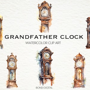 Acuarela abuelo reloj clipart / formato PNG para uso comercial, descarga instantánea, 20 imágenes transparentes / imágenes prediseñadas antiguas