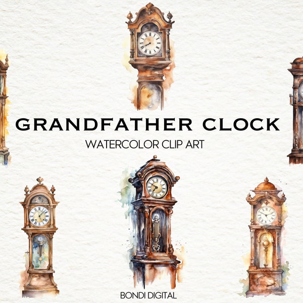 Aquarelle grand-père horloge Clipart | Format PNG pour un usage commercial, téléchargement instantané, 20 images transparentes | Antique Clipart